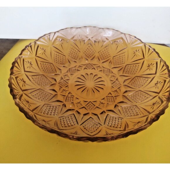 Vintage Large Iridescent Marigold Carnival Glass Bowl 12" diameter 1960's - Picture 1 of 11